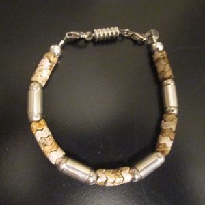 Wood bracelet w/ sterling silver beads & bars